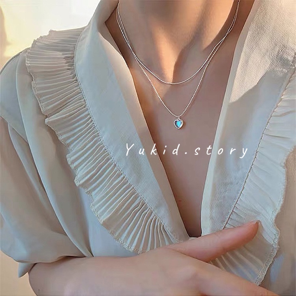 S925銀 月光寶石愛心雙層項鏈-細節圖6