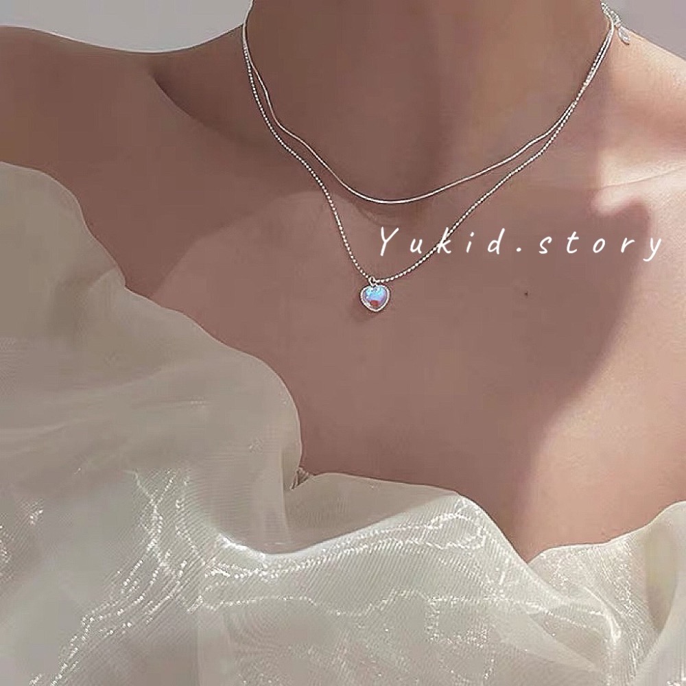 S925銀 月光寶石愛心雙層項鏈-細節圖7