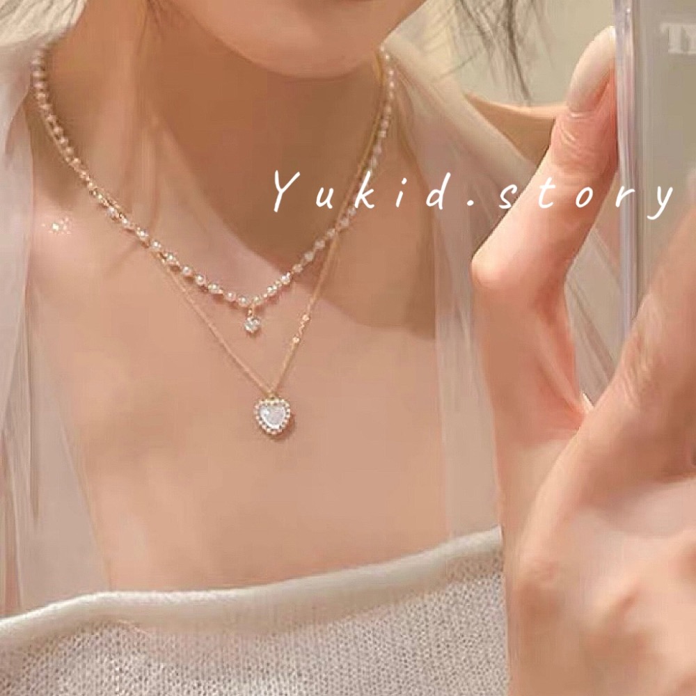 S925銀 珍珠雙層愛心項鏈-細節圖2