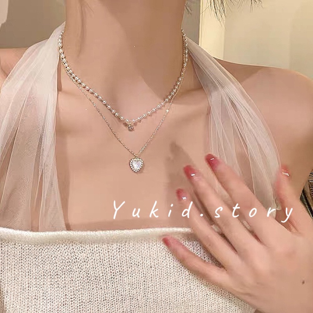 S925銀 珍珠雙層愛心項鏈-細節圖3