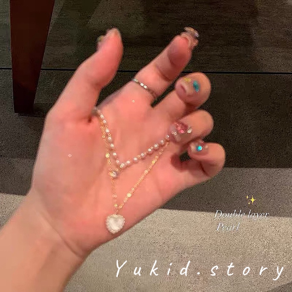 S925銀 珍珠雙層愛心項鏈-細節圖5