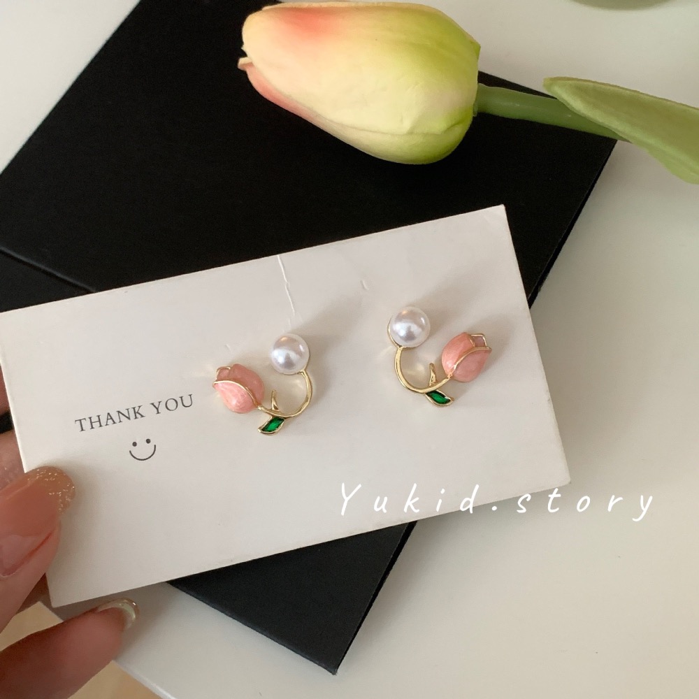 鬱金香耳釘 S925銀針-細節圖3