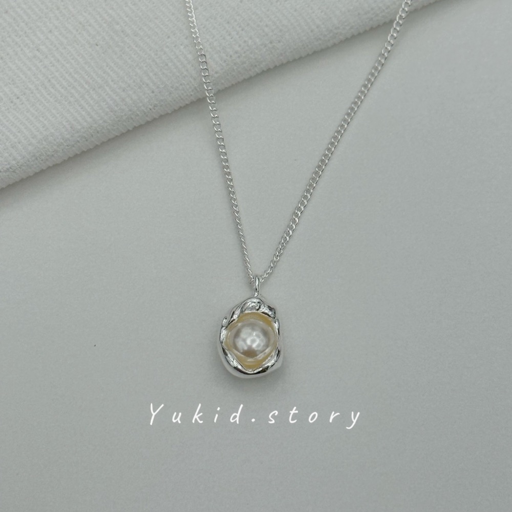 S925銀 荷包蛋珍珠項鍊-細節圖2