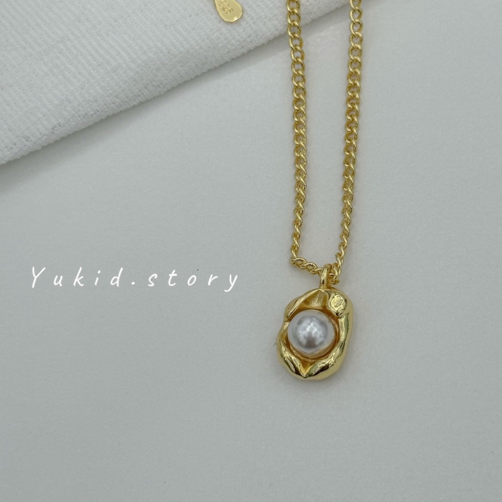 S925銀 荷包蛋珍珠項鍊-細節圖3