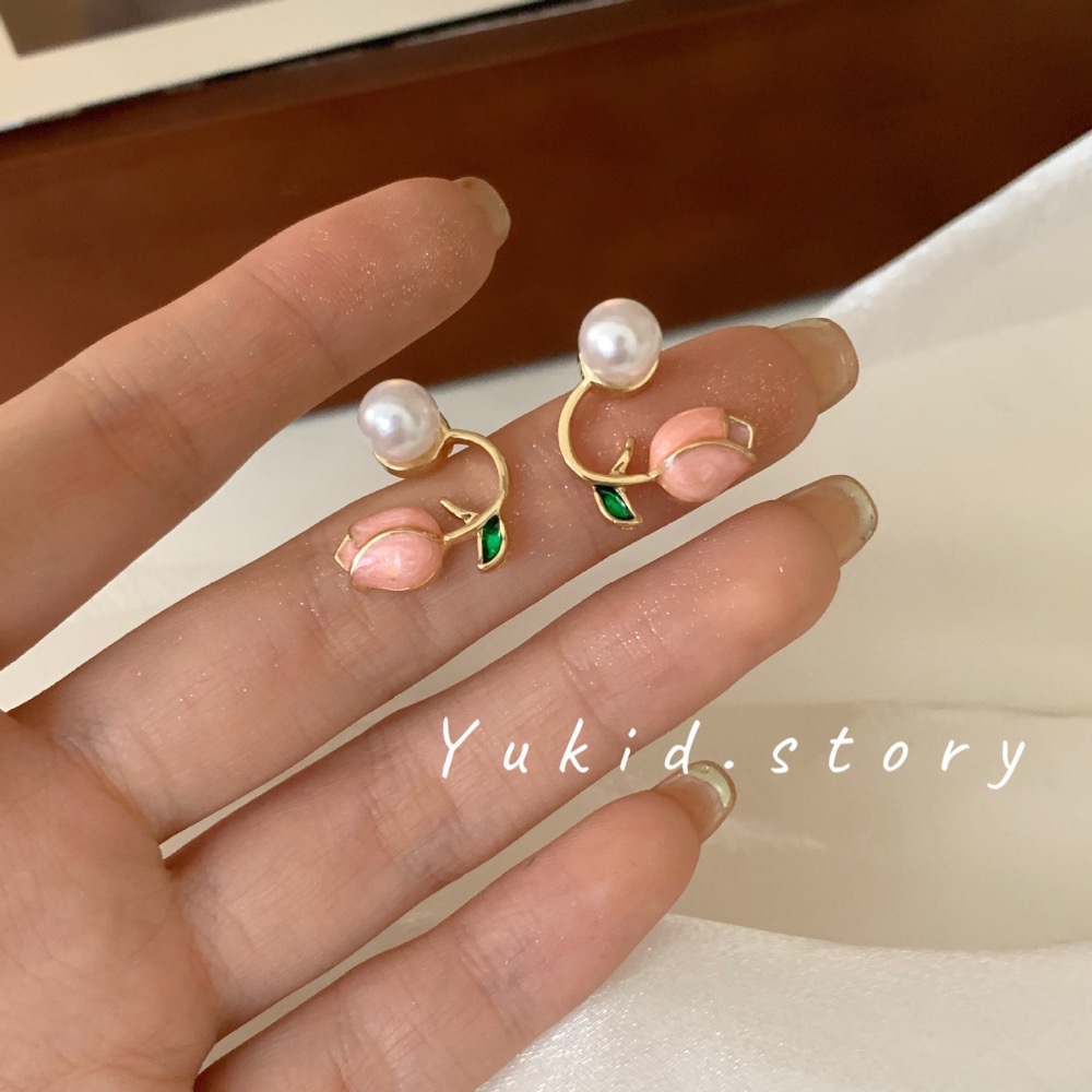 鬱金香耳釘S925銀針-細節圖3