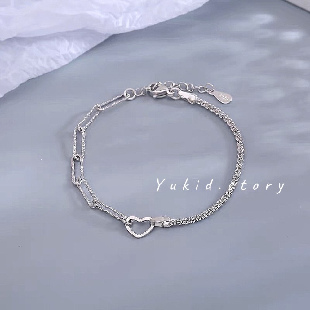 S925銀 環環相扣愛心手鍊-細節圖2