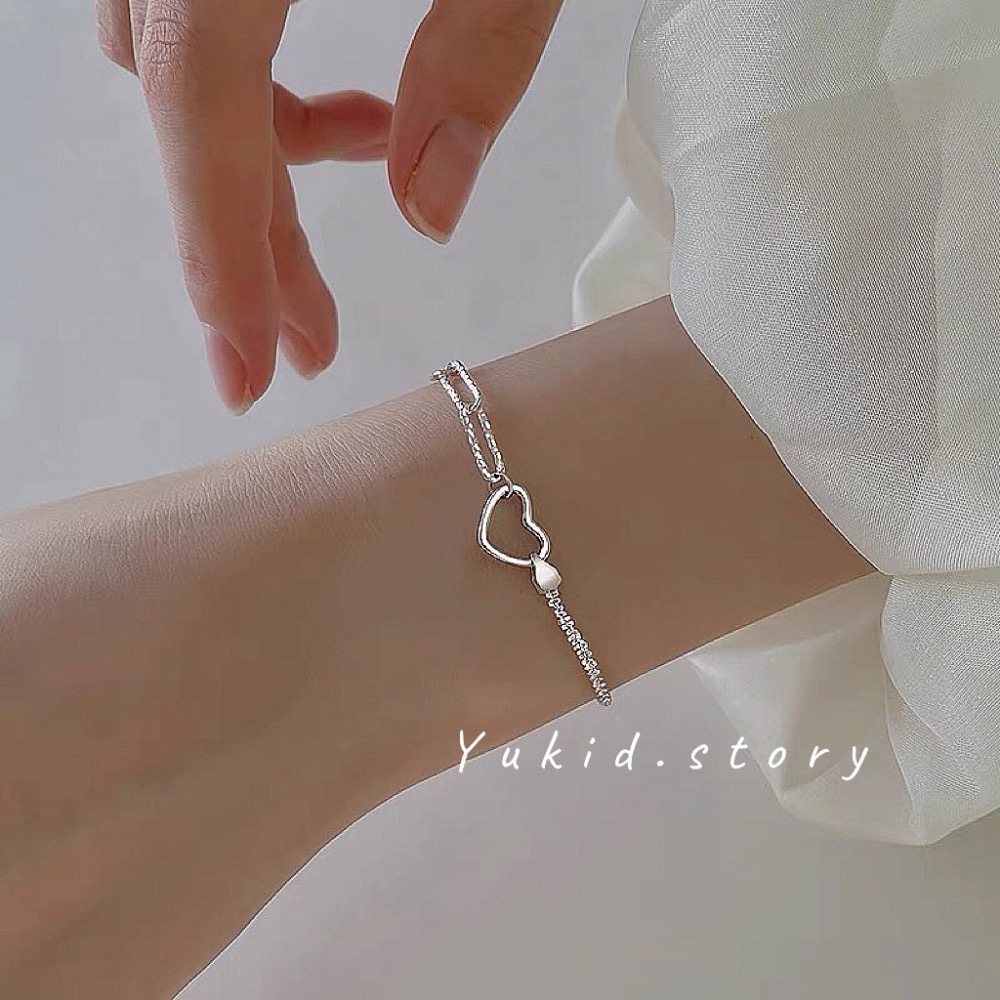 S925銀 環環相扣愛心手鍊-細節圖3