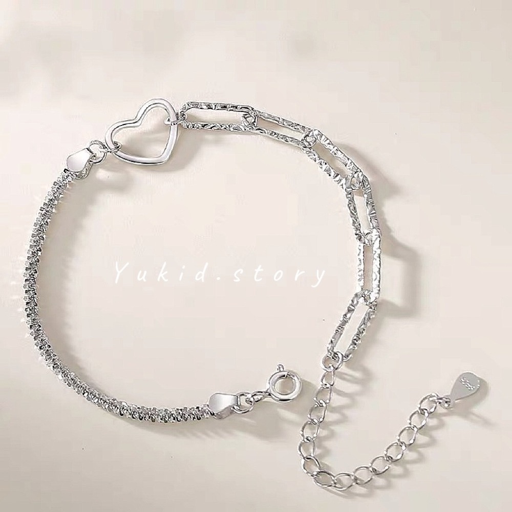S925銀 環環相扣愛心手鍊-細節圖4