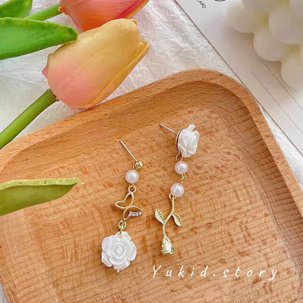 玫瑰花珍珠耳釘s925銀針-細節圖2