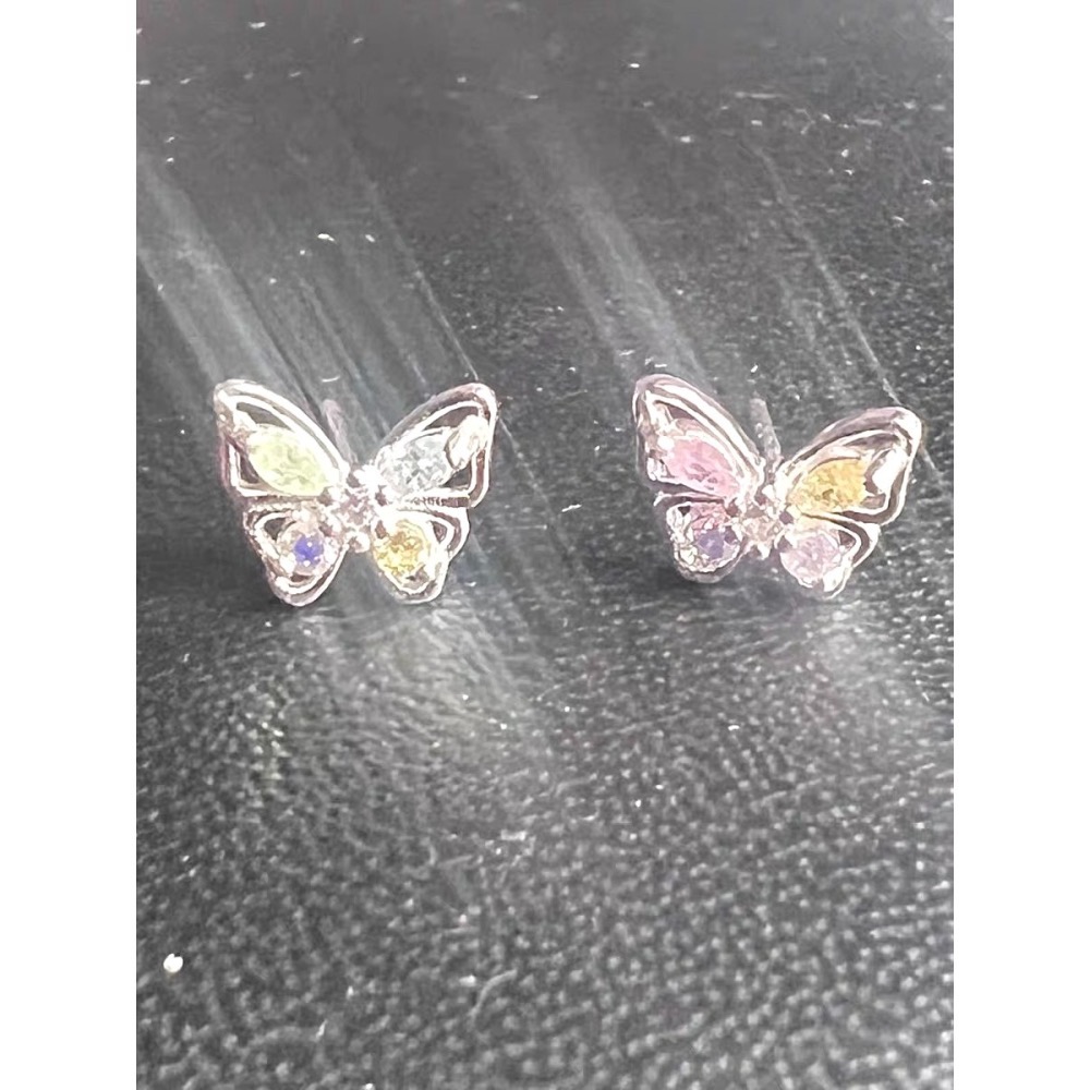 蝶語 s925銀 七彩鋯石蝴蝶耳釘-細節圖3