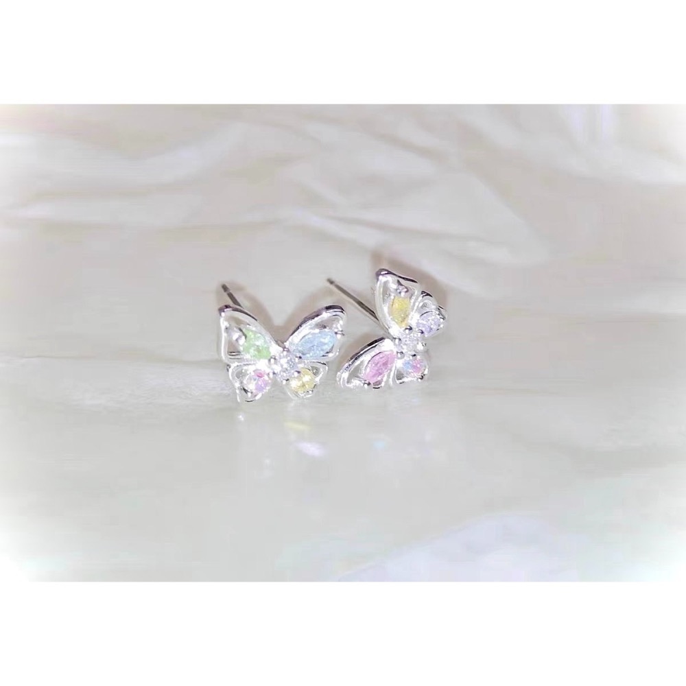 蝶語 s925銀 七彩鋯石蝴蝶耳釘-細節圖4