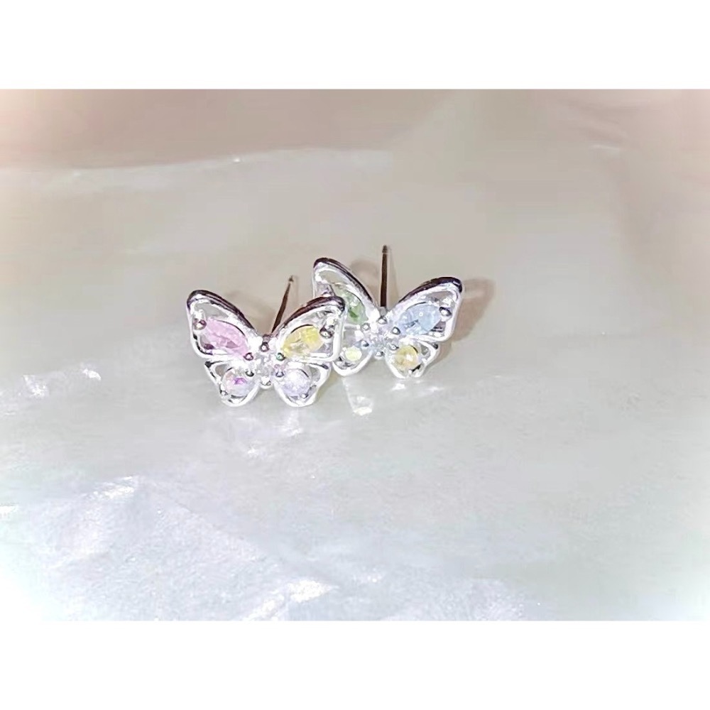 蝶語 s925銀 七彩鋯石蝴蝶耳釘-細節圖5