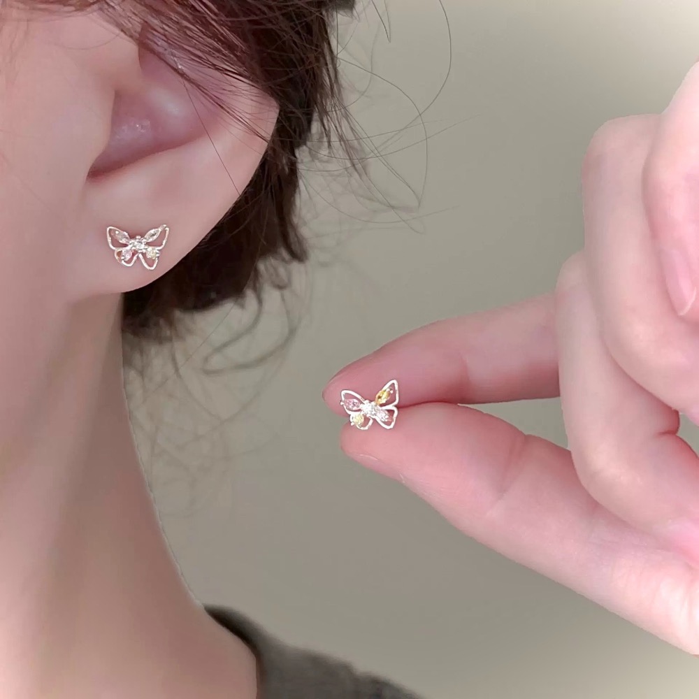 蝶語 s925銀 七彩鋯石蝴蝶耳釘-細節圖6