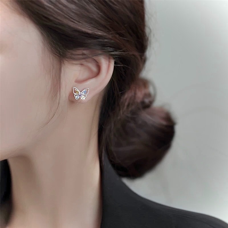 蝶語 s925銀 七彩鋯石蝴蝶耳釘-細節圖7