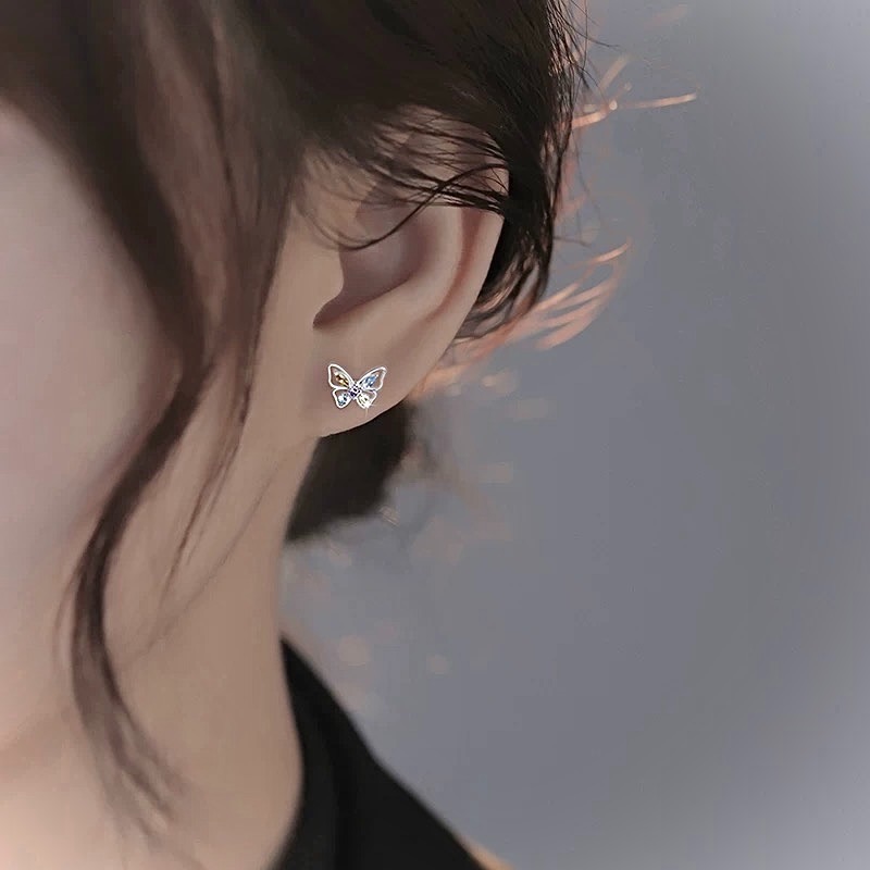 蝶語 s925銀 七彩鋯石蝴蝶耳釘-細節圖8