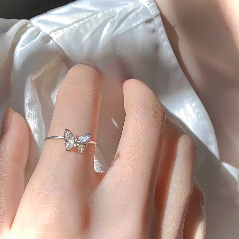 蝶語 s925銀 七彩鋯石蝴蝶戒指-細節圖2