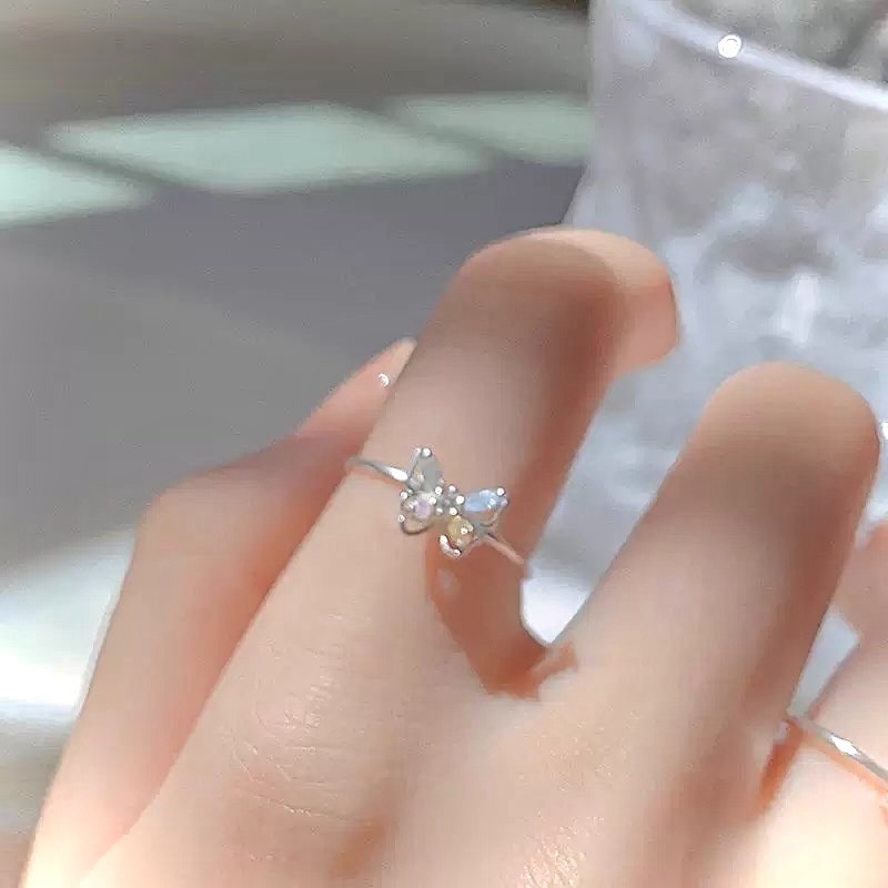 蝶語 s925銀 七彩鋯石蝴蝶戒指-細節圖3