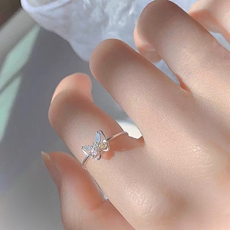 蝶語 s925銀 七彩鋯石蝴蝶戒指-細節圖4