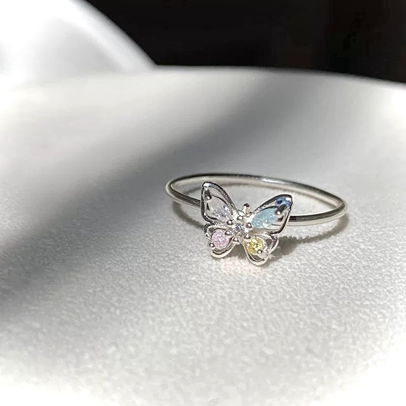 蝶語 s925銀 七彩鋯石蝴蝶戒指-細節圖6