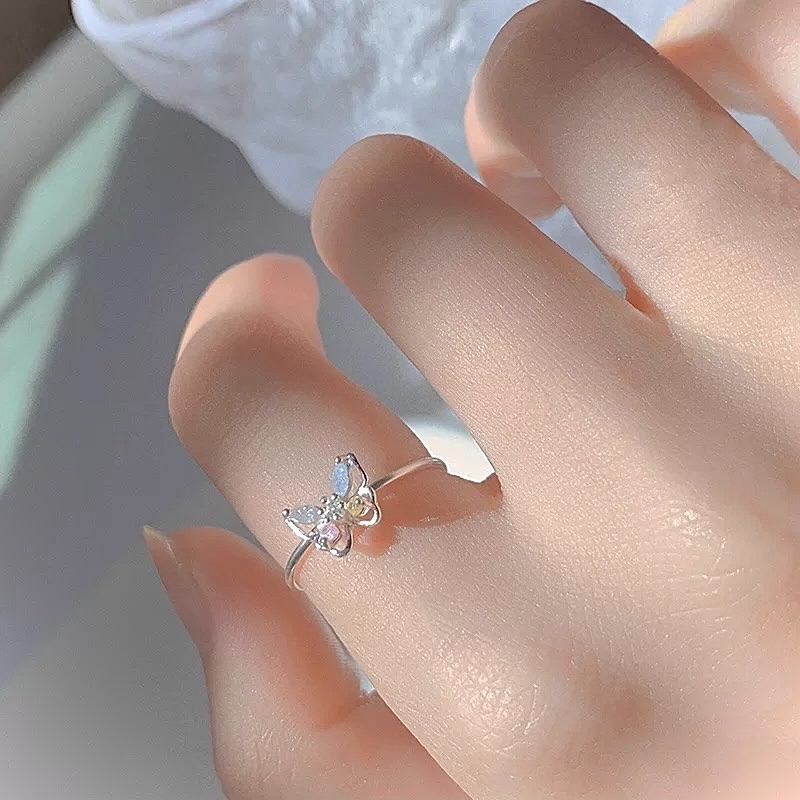 蝶語 s925銀 七彩鋯石蝴蝶戒指-細節圖7