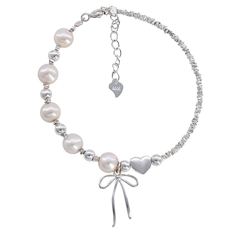 S925銀 珍珠 碎銀 蝴蝶結手鍊-細節圖5