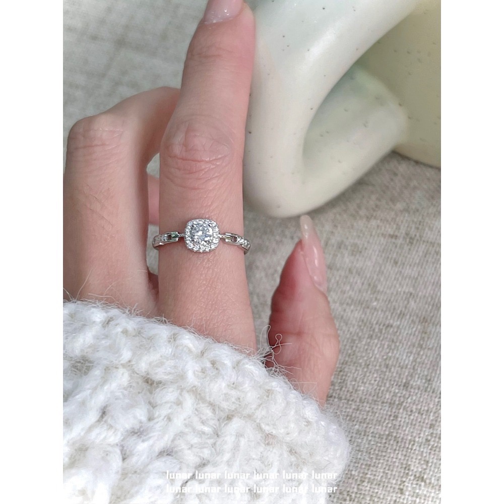 S925銀方糖鋯石戒指-細節圖2