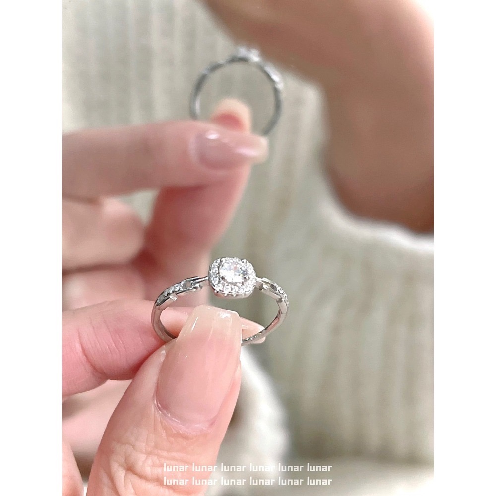 S925銀方糖鋯石戒指-細節圖5