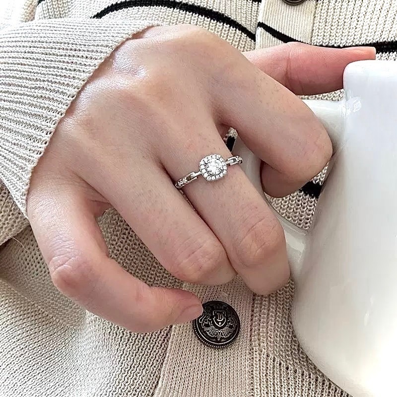 S925銀方糖鋯石戒指-細節圖7