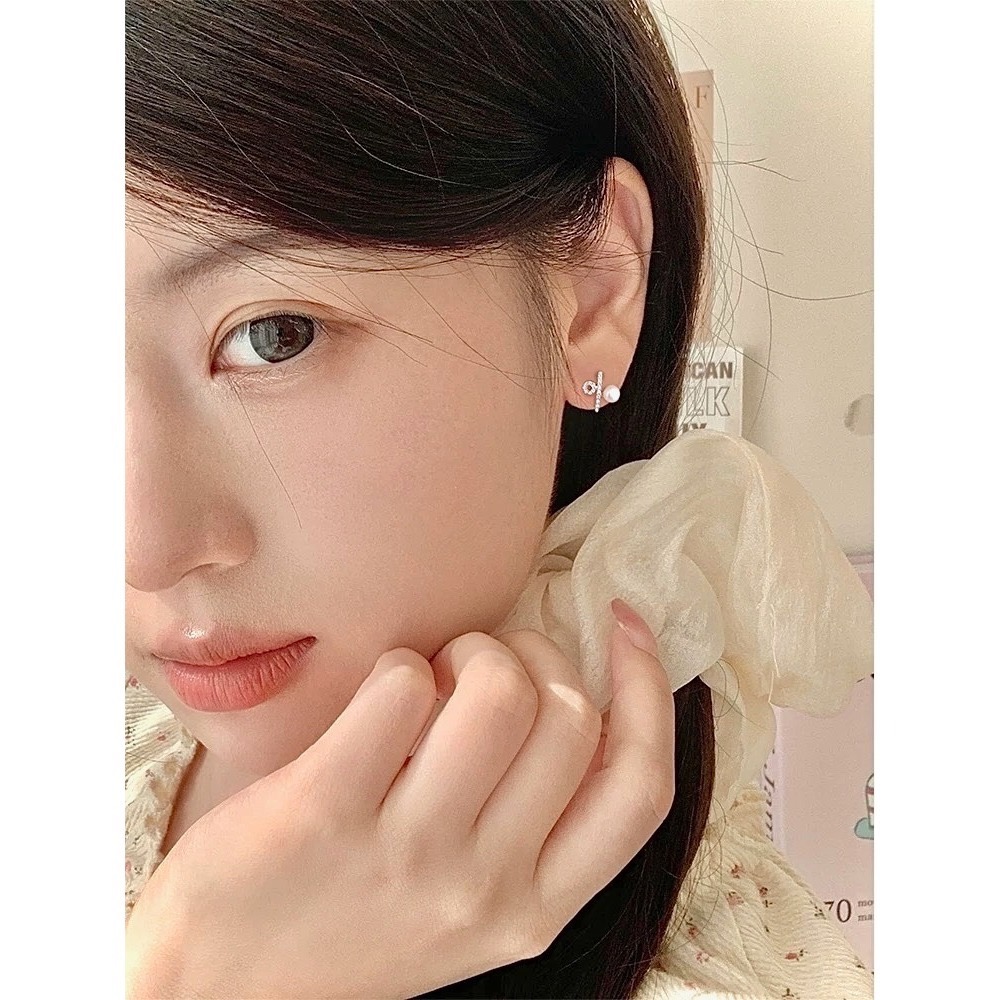 百分百 S925銀 碎鑽珍珠耳釘-細節圖3