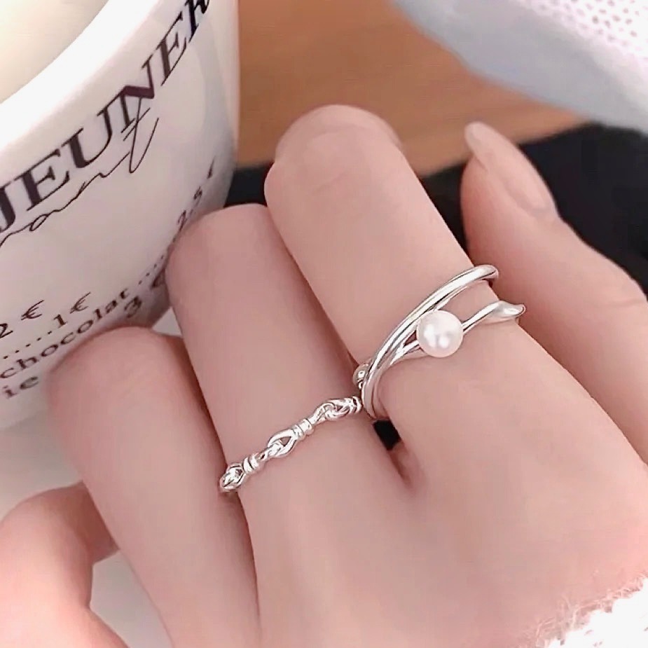 S925銀 交叉珍珠戒指-細節圖2