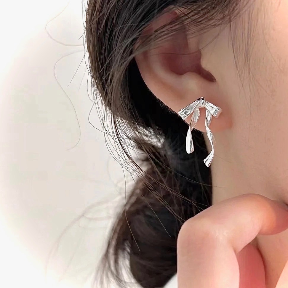 s925銀 緞帶蝴蝶結耳環-細節圖2