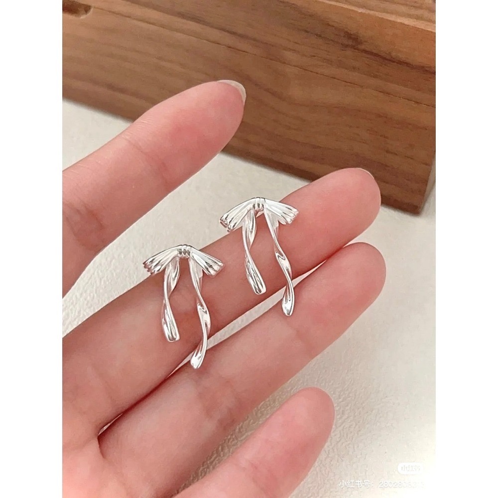 s925銀 緞帶蝴蝶結耳環-細節圖6