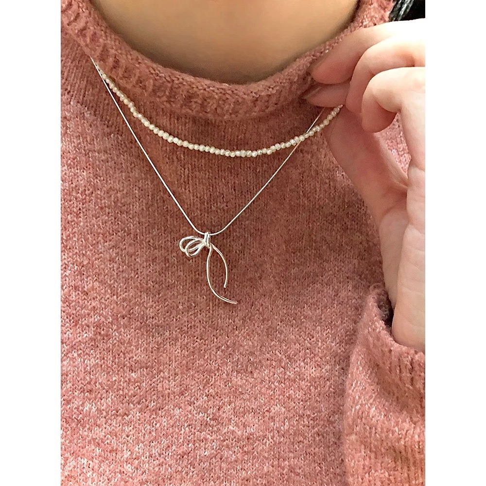 S925銀絲帶 蝴蝶結項鍊-細節圖2