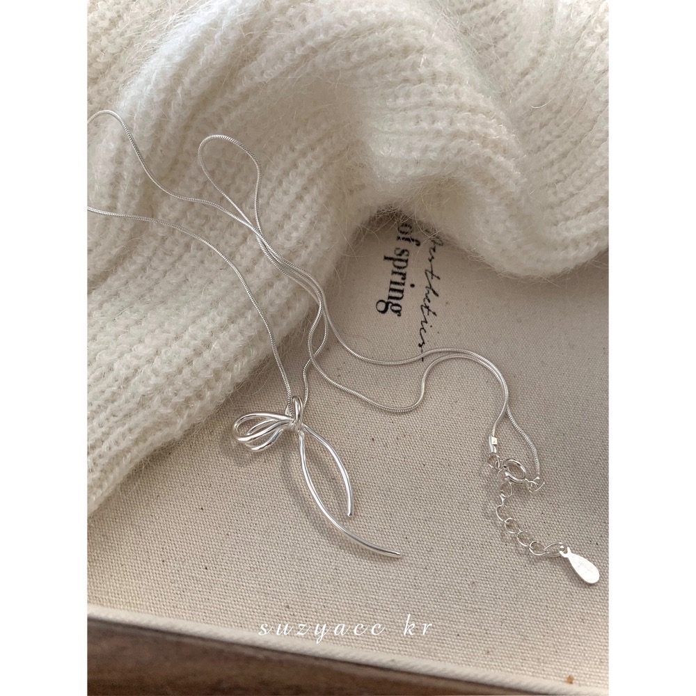S925銀絲帶 蝴蝶結項鍊-細節圖4