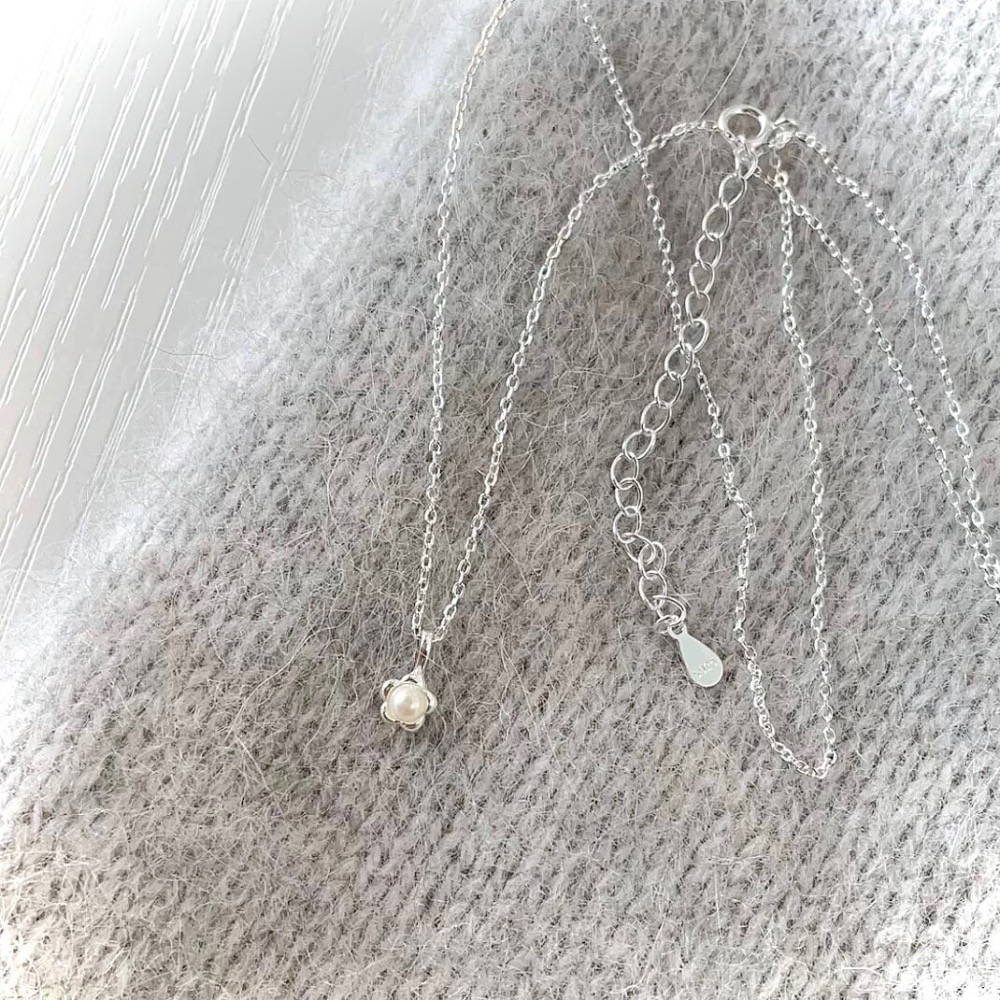 S925銀小花珍珠項鍊-細節圖5