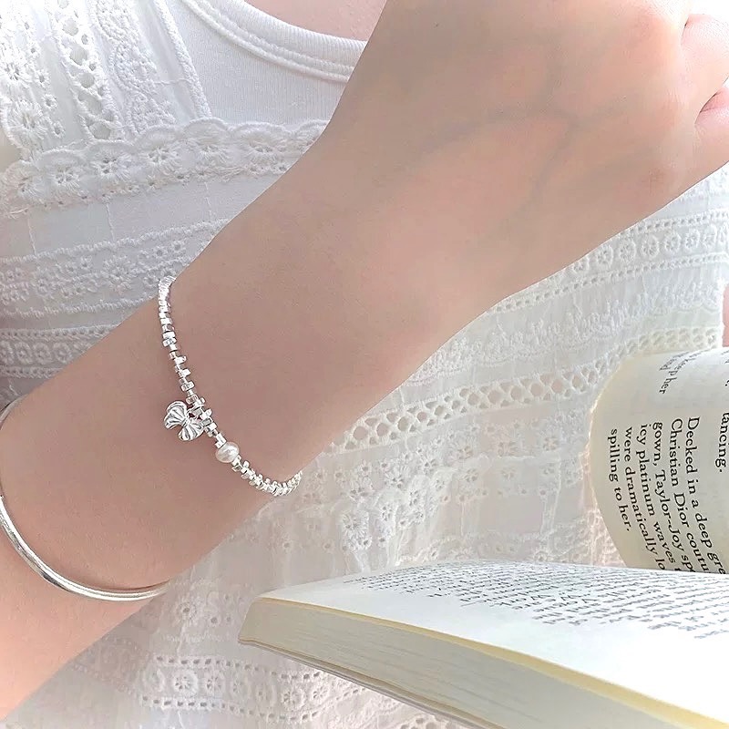 S925銀 碎銀珍珠蝴蝶結手鏈-細節圖6