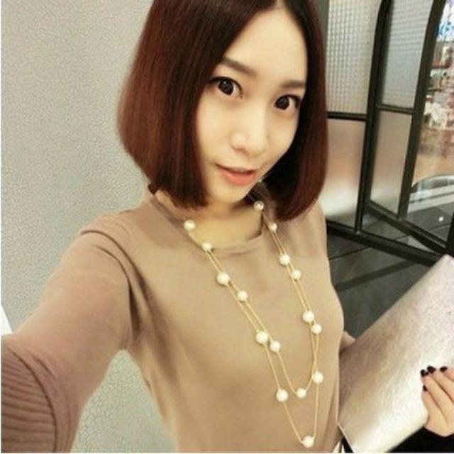 (快速發貨)  N55 雙層珍珠 長款頸鏈 毛衣鏈-細節圖2