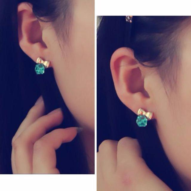 (快速發貨) E35 水立方蝴蝶結 耳環-細節圖2