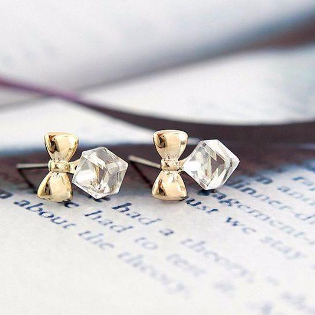 (快速發貨) E35 水立方蝴蝶結 耳環-細節圖3