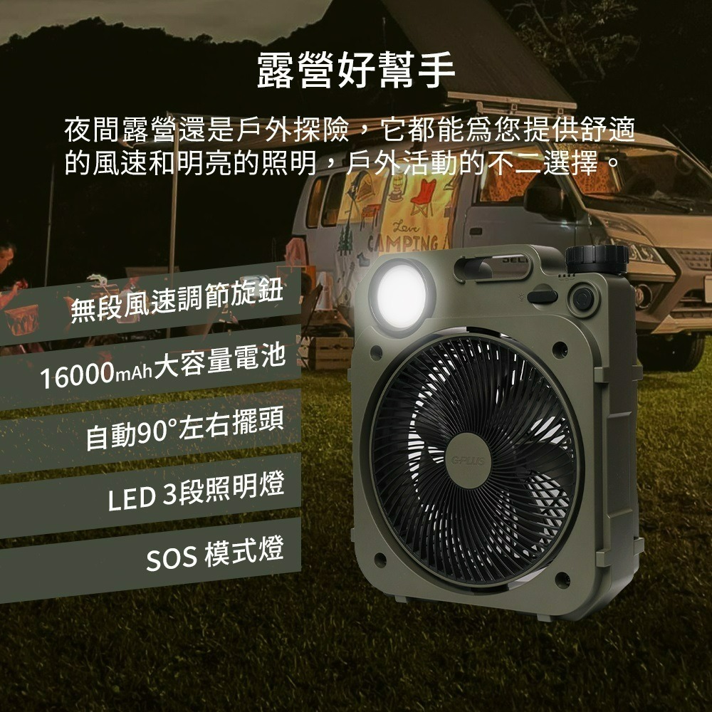 G-PLUS LED照明露營風扇 電風扇 LED風扇 電扇 擺頭風扇 照明風扇 露營燈 露營 野營-細節圖3
