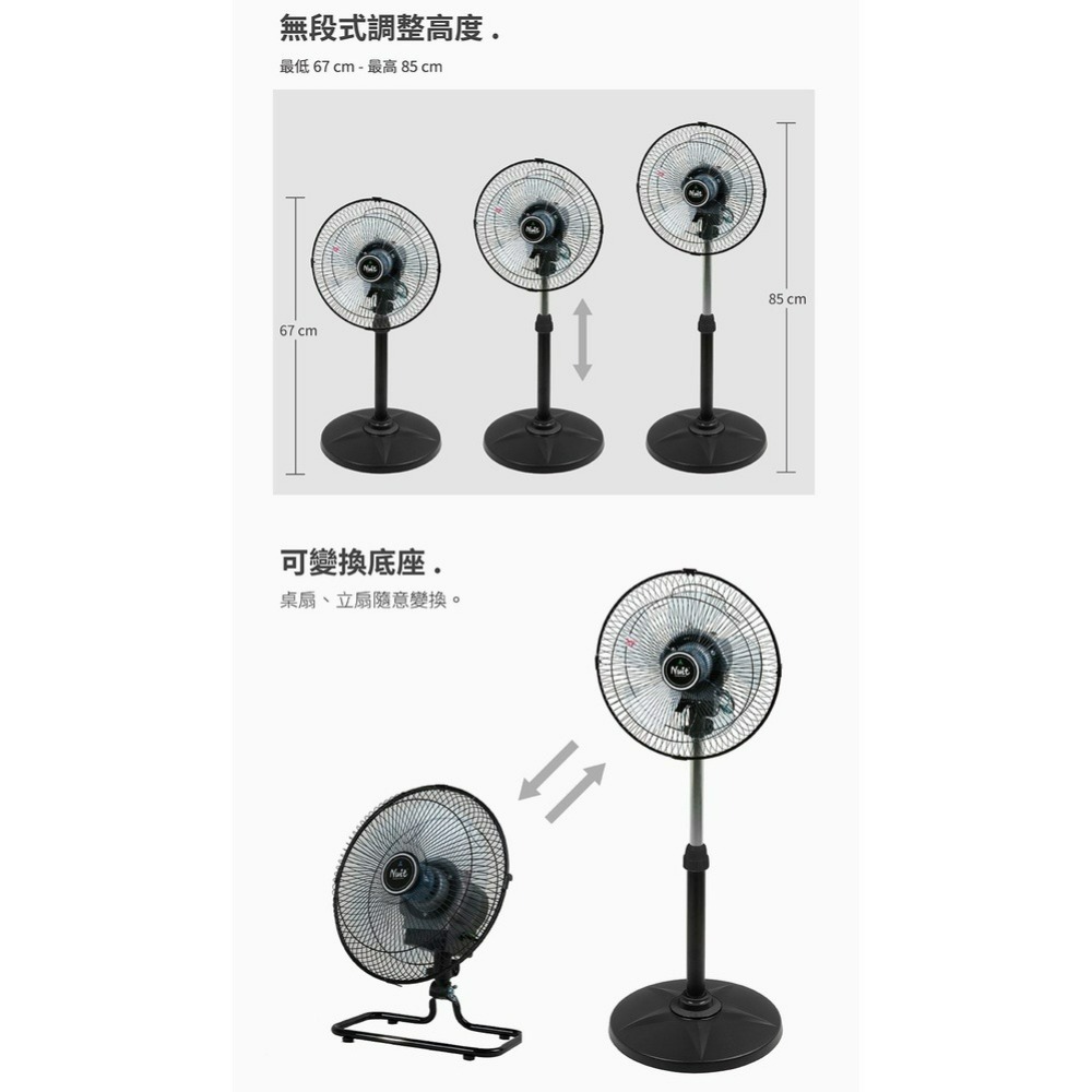 努特NUIT 12吋 (增高兩用版) 靜音龍捲風360°旋轉風扇 三段電扇 電扇 NTF227-細節圖3