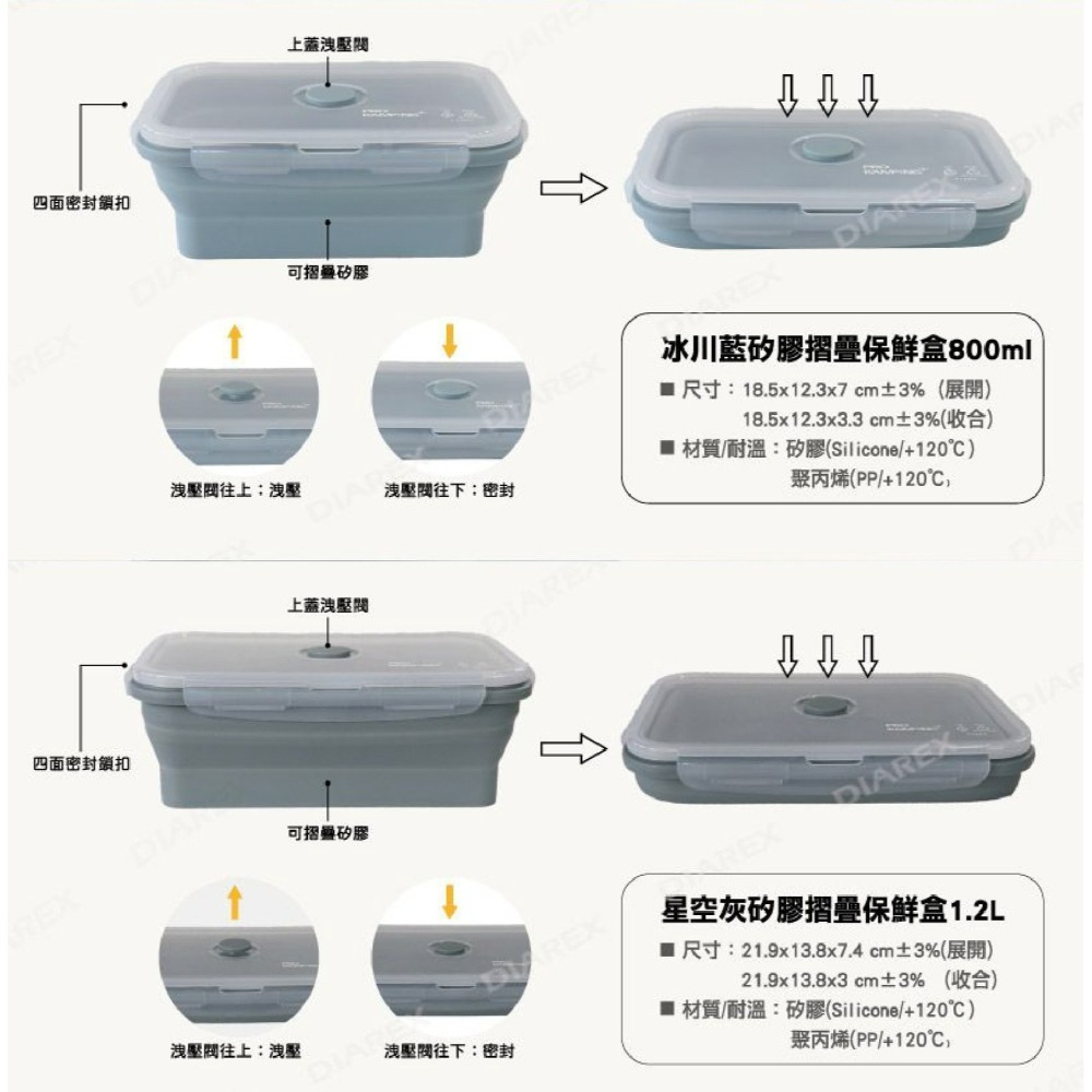 PRO KAMPING 領航家 矽膠摺疊保鮮盒 SGS合格認證 便當盒 微波便當盒 折疊餐盒 保鮮盒-細節圖7