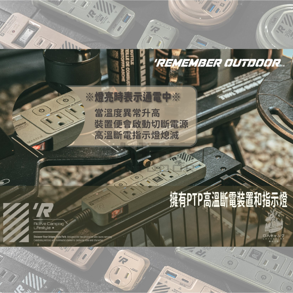 樂活不露 3口3PIN機甲風延長線 三座 三孔 快充 延長線 2.0M USB 插座 露營 野營 軍風-細節圖4