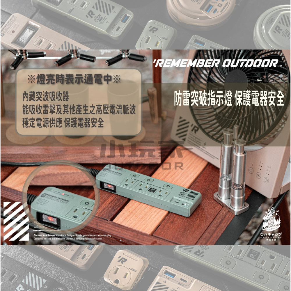 樂活不露 3口3PIN機甲風延長線 三座 三孔 快充 延長線 2.0M USB 插座 露營 野營 軍風-細節圖5