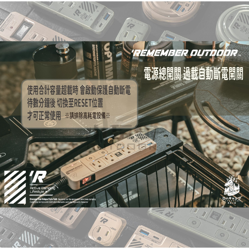 樂活不露 3口3PIN機甲風延長線 三座 三孔 快充 延長線 2.0M USB 插座 露營 野營 軍風-細節圖6