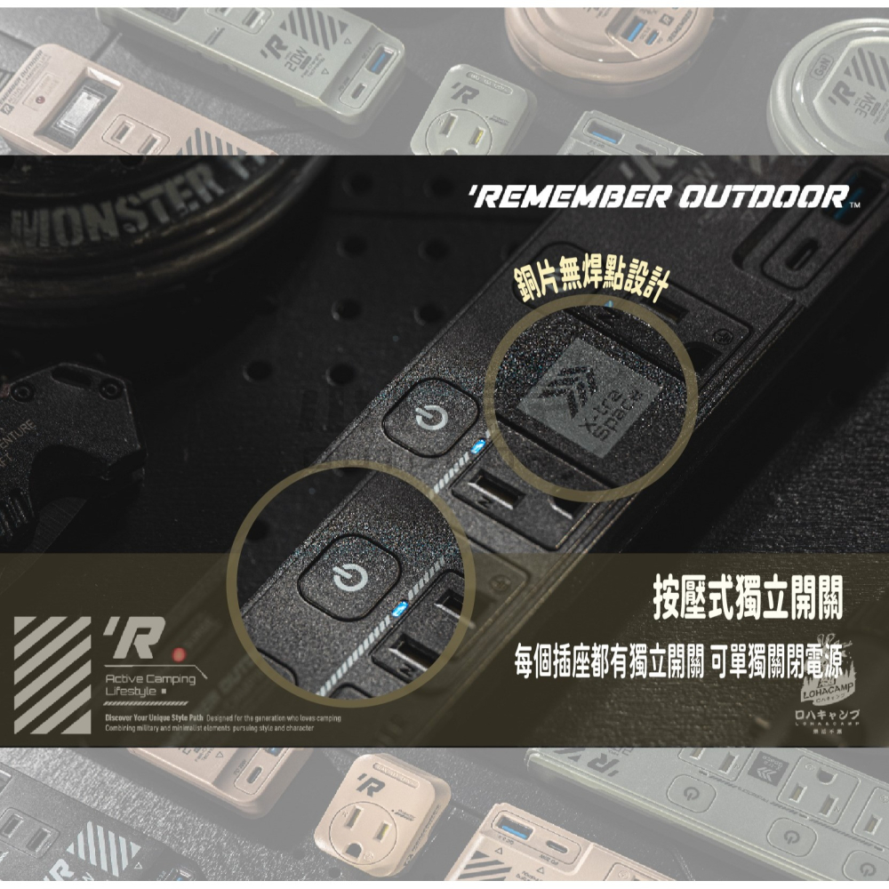 樂活不露 3口3PIN機甲風延長線 三座 三孔 快充 延長線 2.0M USB 插座 露營 野營 軍風-細節圖8