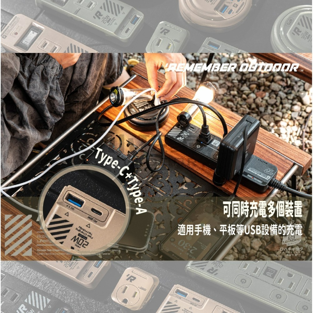 樂活不露 3口3PIN機甲風延長線 三座 三孔 快充 延長線 2.0M USB 插座 露營 野營 軍風-細節圖3