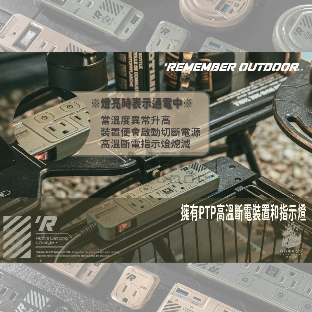 樂活不露 3口3PIN機甲風延長線 三座 三孔 快充 延長線 2.0M USB 插座 露營 野營 軍風-細節圖4