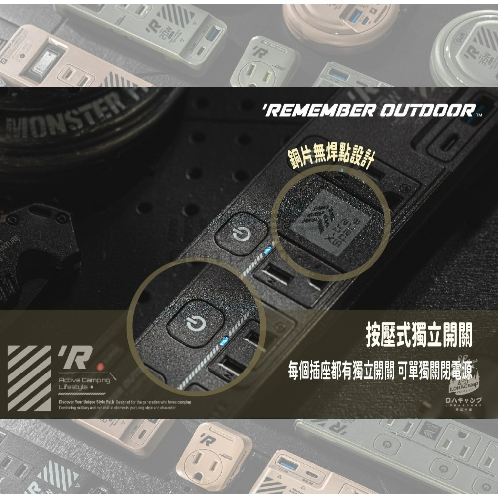 樂活不露 3口3PIN機甲風延長線 三座 三孔 快充 延長線 2.0M USB 插座 露營 野營 軍風-細節圖8