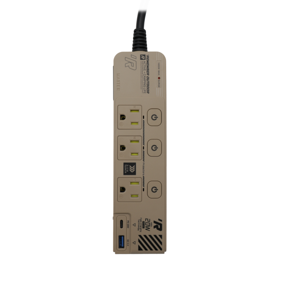 樂活不露 3口3PIN機甲風延長線 三座 三孔 快充 延長線 2.0M USB 插座 露營 野營 軍風-規格圖11